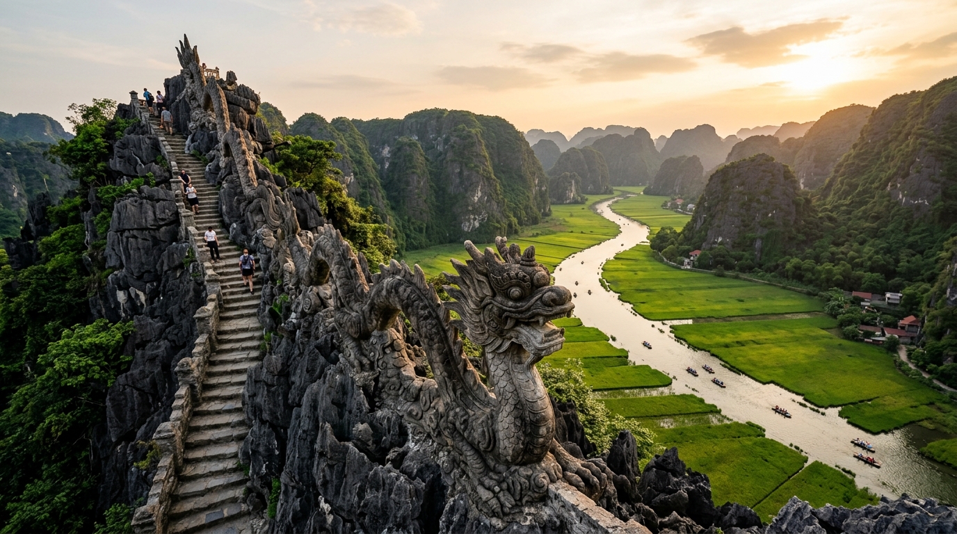 Hang Múa Ngọa Long Dragon peak panoramic viewpoint overlooking Tam Cốc