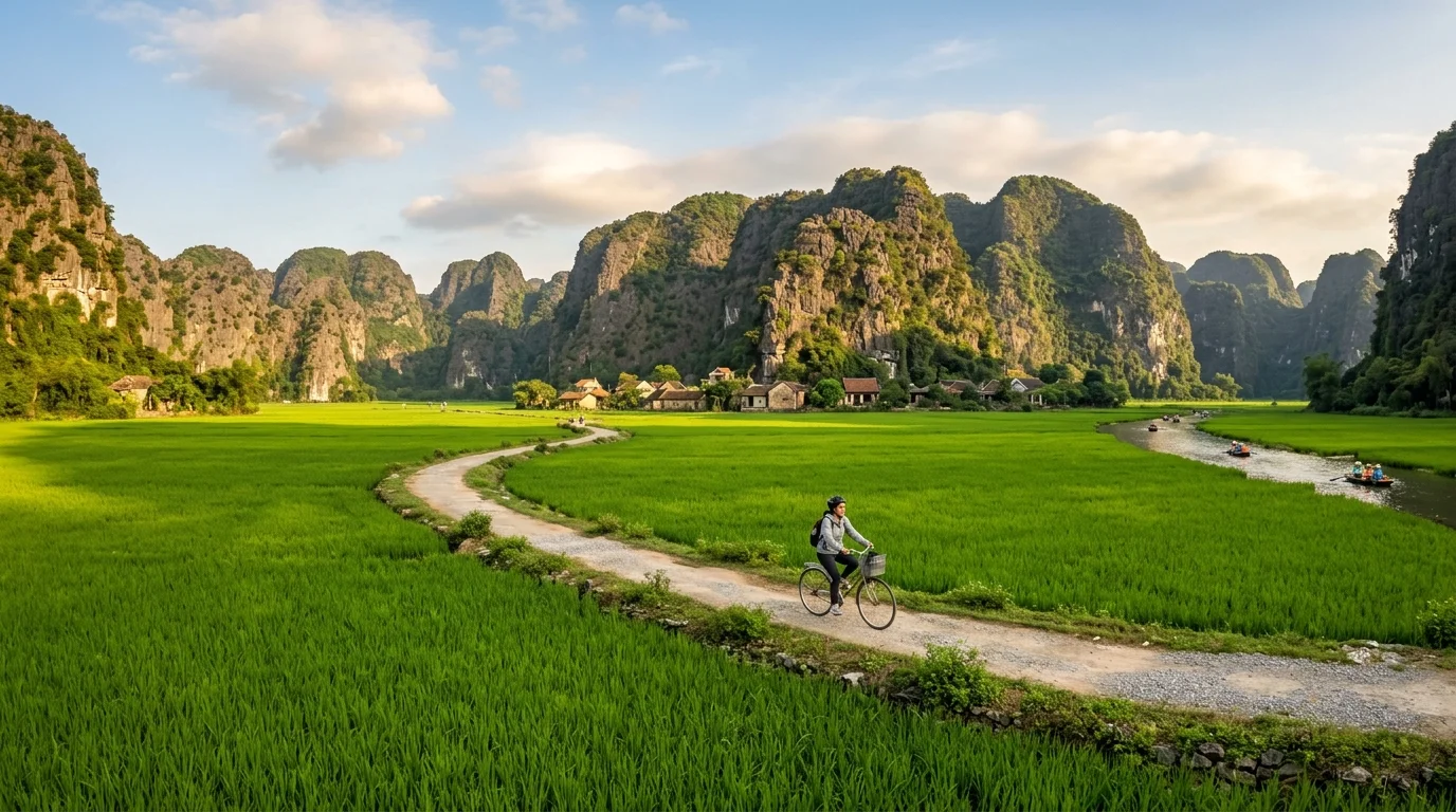 View over Tam Coc valley and winding river during 48 hour trip